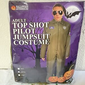 Top Shot Pilot Costume Flight Navy Mens Aviator Army Adult Med Halloween Cosplay